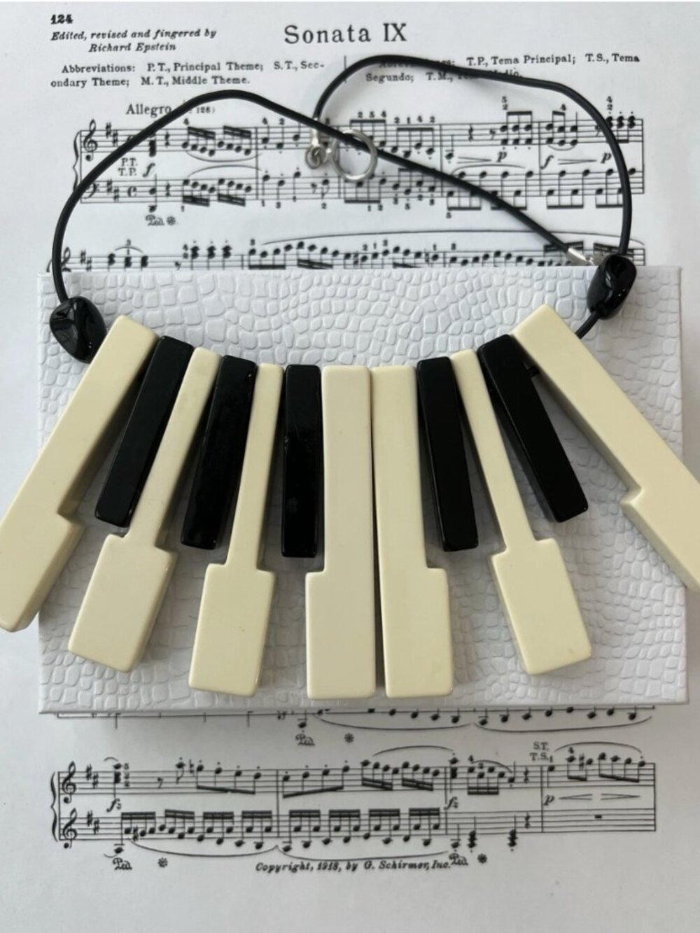 Rare-French Piano Key Necklace -Music Gift-Black White Music Jewelry
